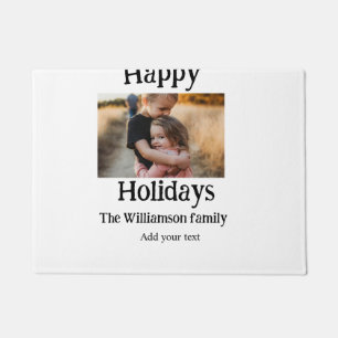 Happy holidays add family name photo Christmas  Doormat
