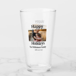 Happy holidays add family name photo Christmas Glass