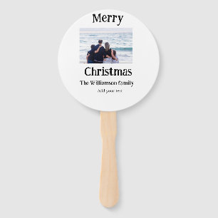 Happy holidays add family name photo Christmas Hand Fan