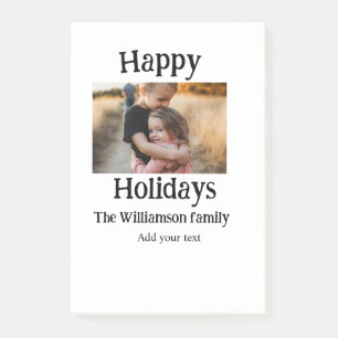 Happy holidays add family name photo Christmas Post-it Notes