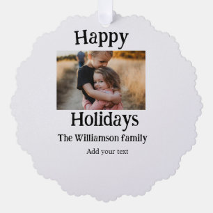 Happy holidays add family name photo Christmas Tree Decoration Card