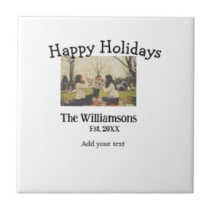 Happy holidays add family name photo date year sim tile