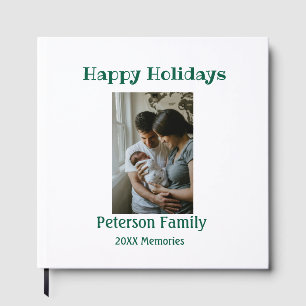 Happy holidays add family photo green Christmas fa Guest Book