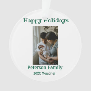 Happy holidays add family photo green Christmas fa Ornament