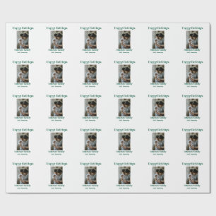 Happy holidays add family photo green Christmas fa Wrapping Paper