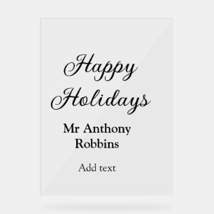 Happy holidays add name date year simple minimChri Acrylic Sign