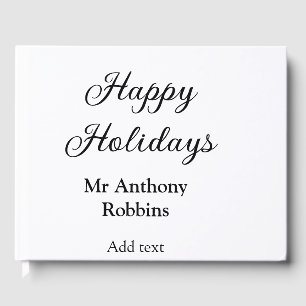 Happy holidays add name date year simple minimChri Guest Book