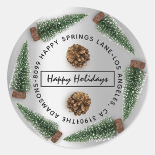 Happy Holidays Address Family Name Address RSVP Classic Round Sticker