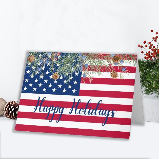 Happy Holidays American Flag Patriotic Corporate H Holiday Card (Creator Uploaded)
