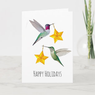 Happy Holidays Anna's Hummingbirds and Stars Holiday Card