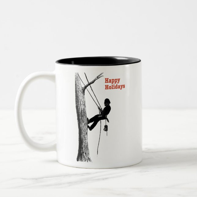 Happy Holidays Arborist Tree Surgeons. Two-Tone Coffee Mug (Left)