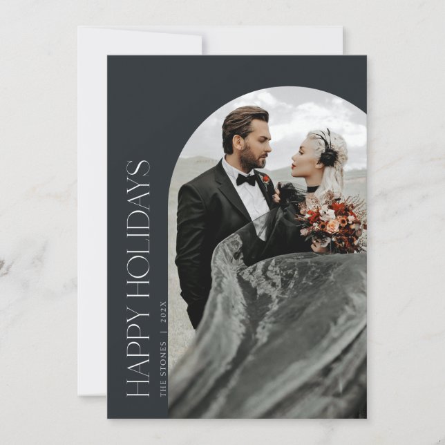 Happy Holidays Arch Photo Christmas Card Black (Front)