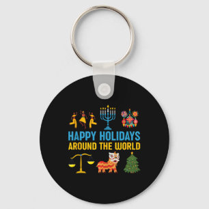 Happy Holidays Around The World Multicultural Cele Key Ring