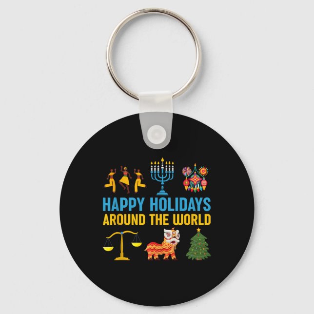 Happy Holidays Around The World Multicultural Cele Key Ring (Front)