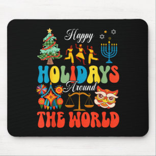 Happy Holidays Around World Christmas Hanukkah Diw Mouse Pad