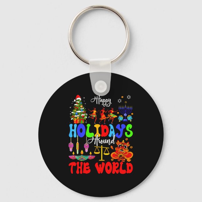 Happy Holidays Around World Matching Family Vacati Key Ring (Front)