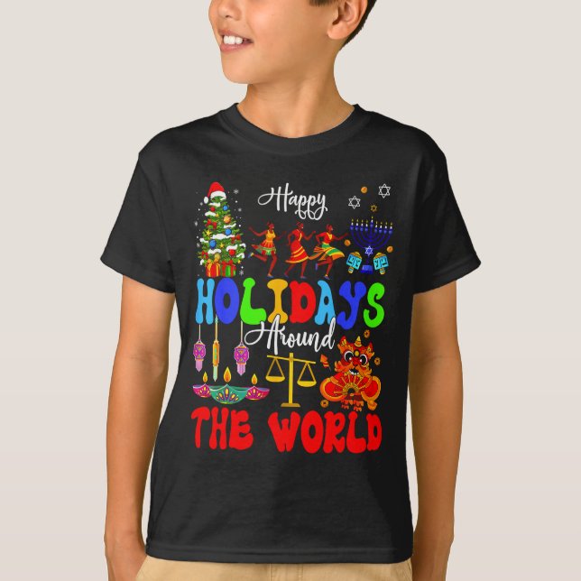 Happy Holidays Around World Matching Family Vacati T-Shirt (Front)