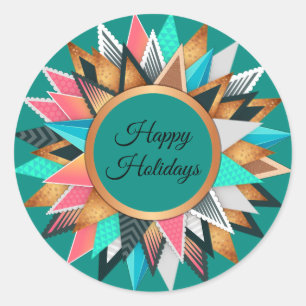 Happy Holidays Artistic Evergreen Trees Classic Round Sticker