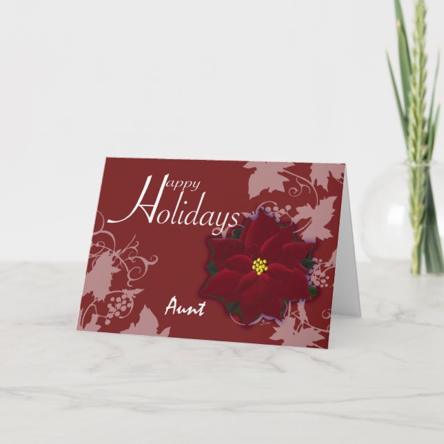 Happy Holidays Aunt card Christmas Poinsettia card (Front)