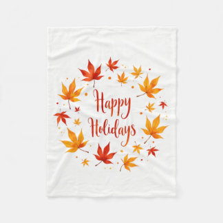 Happy Holidays Autumn Leaves Cosy Blanket