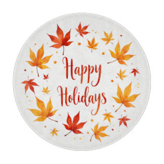 Happy Holidays Autumn Leaves Cutting Board