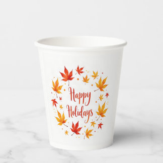 Happy Holidays Autumn Leaves Paper Cups
