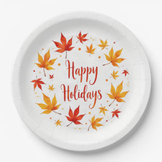 Happy Holidays Autumn Leaves Paper Plates
