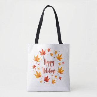 Happy Holidays Autumn Leaves Tote Bag