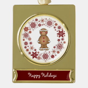 Happy Holidays Banner Ornament Gold Plated/Wreath