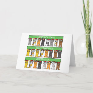 Happy Holidays Bartender Cartoon Cats Holiday Card