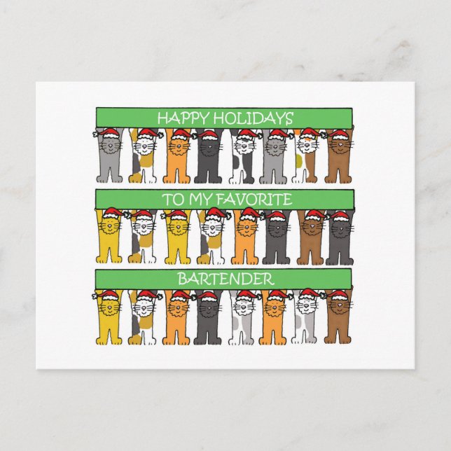 Happy Holidays Bartender Cartoon Cats Holiday Postcard (Front)