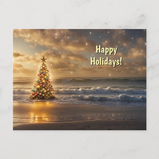 Happy Holidays Beach Coastal Ocean Holiday Postcard (Front)