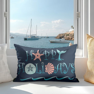 Happy Holidays Beach Decor Whale & Seashell Decorative Cushion