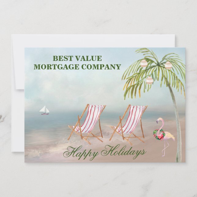 Happy Holidays Beach Watercolor Business Holiday Card (Front)