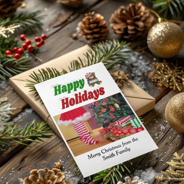 Happy Holidays Bear Christmas photo  typography  Holiday Card (Creator Uploaded)