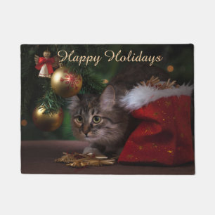 Happy Holidays Beautiful Cat Doormat