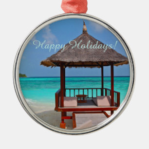 Happy Holidays Beautiful Maldives Islands Metal Tree Decoration