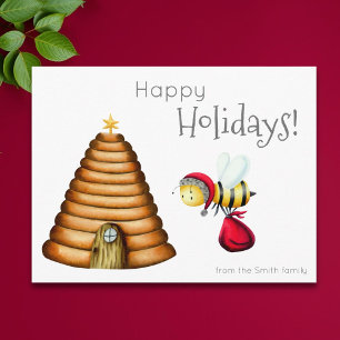 Happy Holidays Bee Santa Claus Christmas Family  Postcard