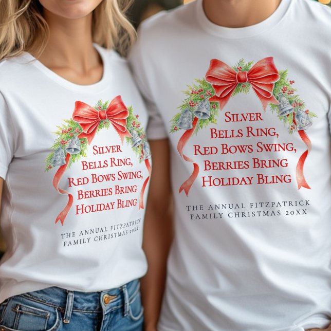 Happy Holidays bells bows watercolor slogan T-Shirt (Creator Uploaded)