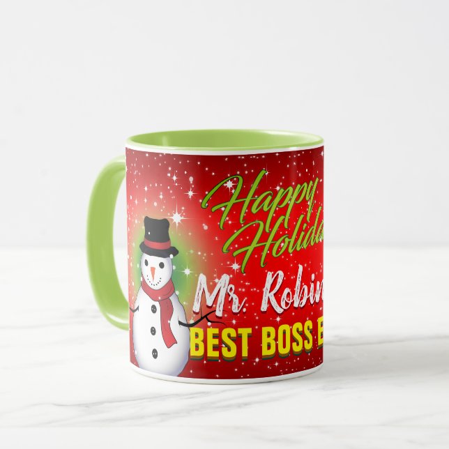 Happy Holidays Best Boss Ever with Name Mug (Front Left)