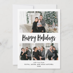 Happy Holidays Black and White Multi Photo Grid Holiday Card