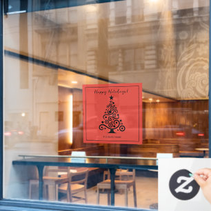 Happy Holidays Black Christmas Tree on Red
