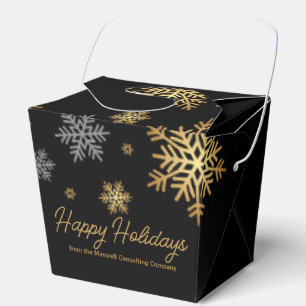 Happy Holidays Black Gold Snowflakes Custom Party Favour Box