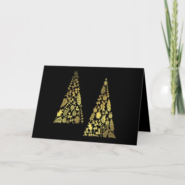 Happy Holidays Black Gold Tree Script Name Elegant Holiday Card (Front)