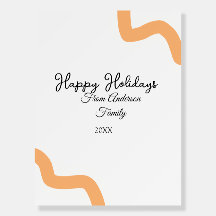 Happy holidays black orange name date year spiral 