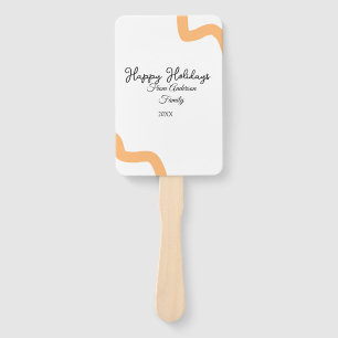 Happy holidays black orange name date year spiral hand fan