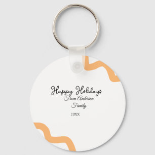 Happy holidays black orange name date year spiral key ring