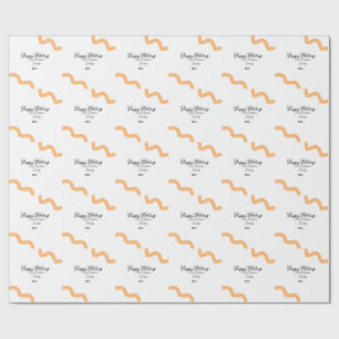 Happy holidays black orange name date year spiral  wrapping paper