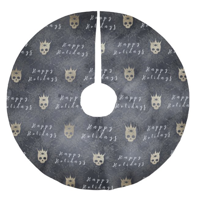 Happy Holidays Black Skulls Tree Skirt (Front)