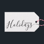 Happy Holidays Black White Minimalist Gift Tags<br><div class="desc">This minimalist and elegant gift tag features black Happy Holidays text on the front side and on the back side personalise it with your name or family name. The background is in white colour.</div>